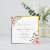 Roze Floral Calligraphy Bridal Shower Invitation Kaart (Staand voorkant)