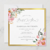 Roze Floral Calligraphy Bridal Shower Invitation Kaart (Voorkant)