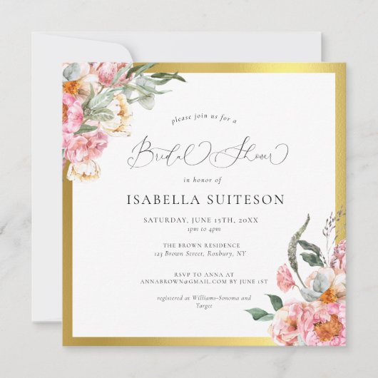 Roze Floral Calligraphy Bridal Shower Invitation Kaart (Voorkant)