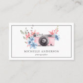  roze Floral camera QR-code fotograaf Visitekaartje (Voorkant)