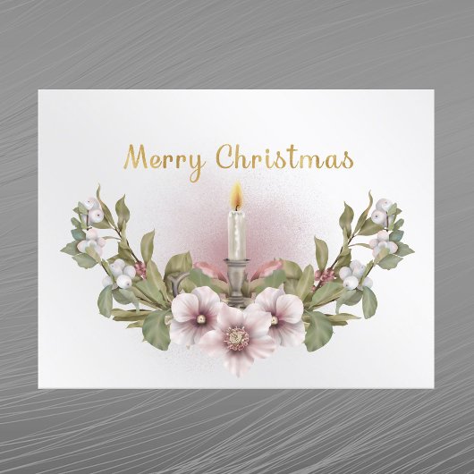  roze Floral Candle Waterverf Kerstmis Feestdagenkaart