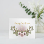  roze Floral Candle Waterverf Kerstmis Feestdagenkaart (Staand voorkant)