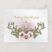  roze Floral Candle Waterverf Kerstmis Feestdagenkaart (Voorkant)