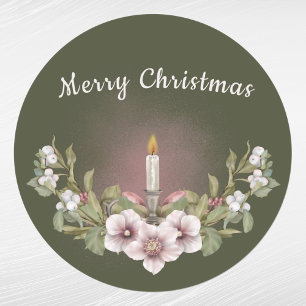 roze Floral Candle Waterverf Kerstmis Ronde Sticker