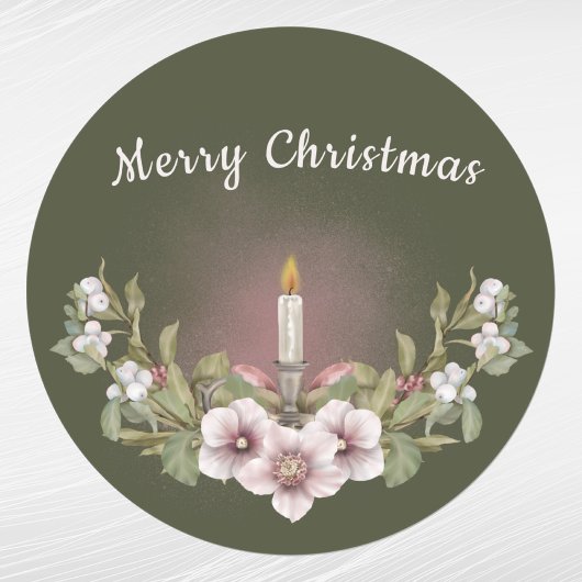  roze Floral Candle Waterverf Kerstmis Ronde Sticker