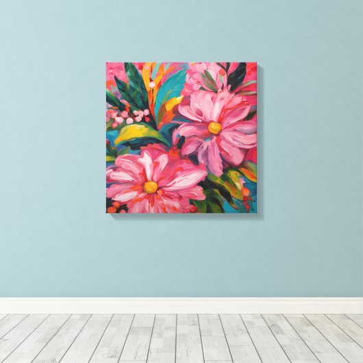 Roze Floral Canvas Afdruk (Insitu (Houten vloer))