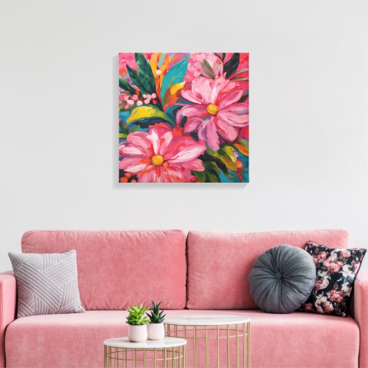 Roze Floral Canvas Afdruk (Insitu (Woonkamer))