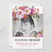 Roze Floral Celebrating Life | Foto Funeral Kaart (Voorkant)