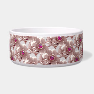 Roze Floral Ceramic Pet Bowl Voerbakje