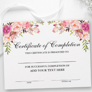 Roze Floral Certificate of Compleal - Jouw tekst