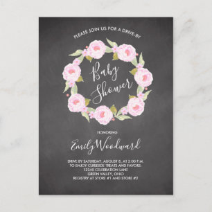 Roze Floral Chalkboard drive-by-Girl Baby shower Briefkaart