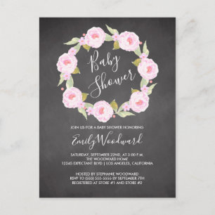 Roze Floral Chalkboard Girl Baby shower Briefkaart