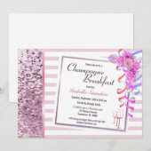 Roze Floral Champagne Breakfast Vrijgezellenfeest Kaart (Voorkant / Achterkant)