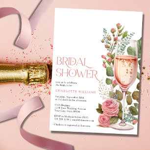  Roze Floral Champagne Glass Vrijgezellenfeest Kaart