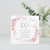 Roze Floral Cherry Blossom 100th Birthday Party Kaart (Staand voorkant)