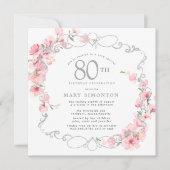 Roze Floral Cherry Blossom 80th Birthday Party Kaart (Voorkant)