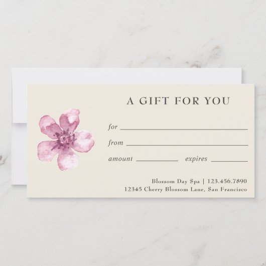 Roze Floral Cherry Blossom Gift Certificate (Voorkant)