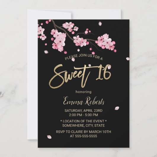  Roze Floral Cherry Blossom Sakura Sweet 16 Kaart (Voorkant)