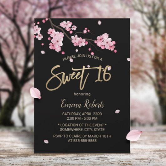  Roze Floral Cherry Blossom Sakura Sweet 16 Kaart