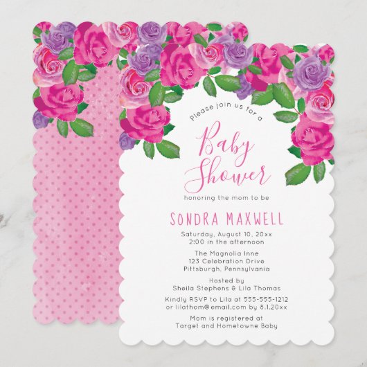 Roze | Floral Chic Baby shower witte Waterverf Kaart (Voorkant / Achterkant)