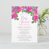 Roze | Floral Chic Baby shower witte Waterverf Kaart (Staand voorkant)