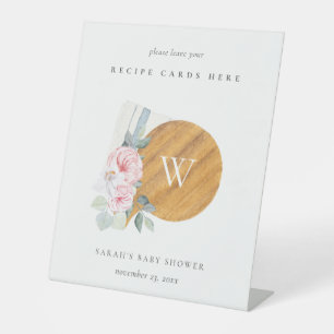 Roze Floral Chopping Board Recipe Card Baby shower Reclamebord Met Voetstuk