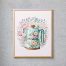 Roze Floral Coffee Kettle Waterverf Kitchen