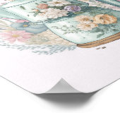 Roze Floral Coffee Kettle Waterverf Kitchen Poster (Hoek)