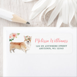 Roze Floral Corgi Dog Return Address Label