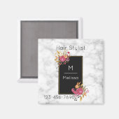 Roze Floral Corner Bouquet over Black Lijst Busine Magneet (Voorkant / Achterkant)