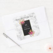 Roze Floral Corner Bouquets op Black Lijst Custom Vierkante Sticker (Envelop)