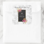 Roze Floral Corner Bouquets op Black Lijst Custom Vierkante Sticker (Tas)