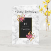 Roze Floral Corner Bouquets op zwart Lijst Kaart (Gele Bloem)