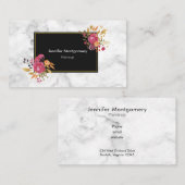 Roze Floral Corner Bouquets op zwart Lijst Visitekaartje (Voorkant / Achterkant)