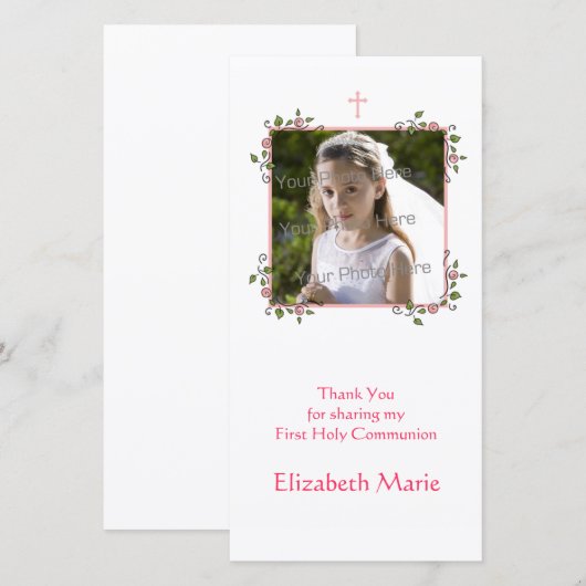 Roze Floral Corners Religieuze Hartelijk dank Bedankkaart (Voorkant / Achterkant)