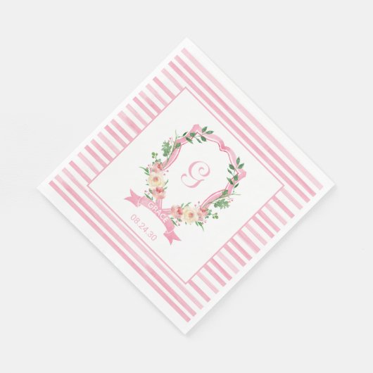 Roze Floral Crest Baby shower Napkins Servet (Hoek)