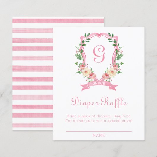 Roze Floral Crest Diaper Raffle (Voorkant / Achterkant)