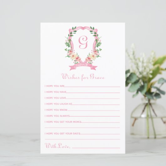 Roze Floral Crest Wishes for Baby (Staand voorkant)