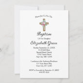 Roze Floral Cross Baptism Christening Uitnodiging (Voorkant)