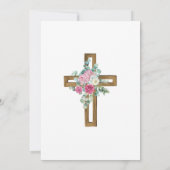 Roze Floral Cross Baptism Christening Uitnodiging (Achterkant)