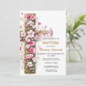 Roze Floral Cross Baptism Uitnodiging (Staand voorkant)