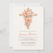 Roze Floral Cross Baptism Uitnodiging (Voorkant)