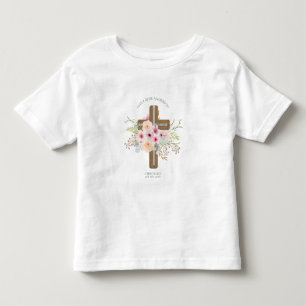 Roze Floral Cross Bouquet Girl Baptism Christening Kinder Shirts
