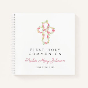 Roze Floral Cross First Community Guestbook Notitieboek