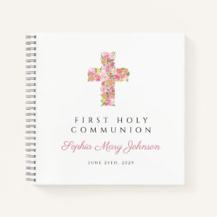 Roze Floral Cross First Community Guestbook Notitieboek