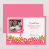 Roze Floral Cross Foto First Communityongelofelijk Kaart (Voorkant / Achterkant)