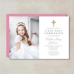 Roze Floral Cross Girl First Community Foto Kaart
