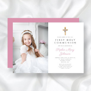 Roze Floral Cross Girl First Community Foto Kaart