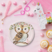 Roze Floral Crown Owl Birthday Paper Bord (Feest)