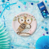 Roze Floral Crown Owl Birthday Paper Bord (Feest)